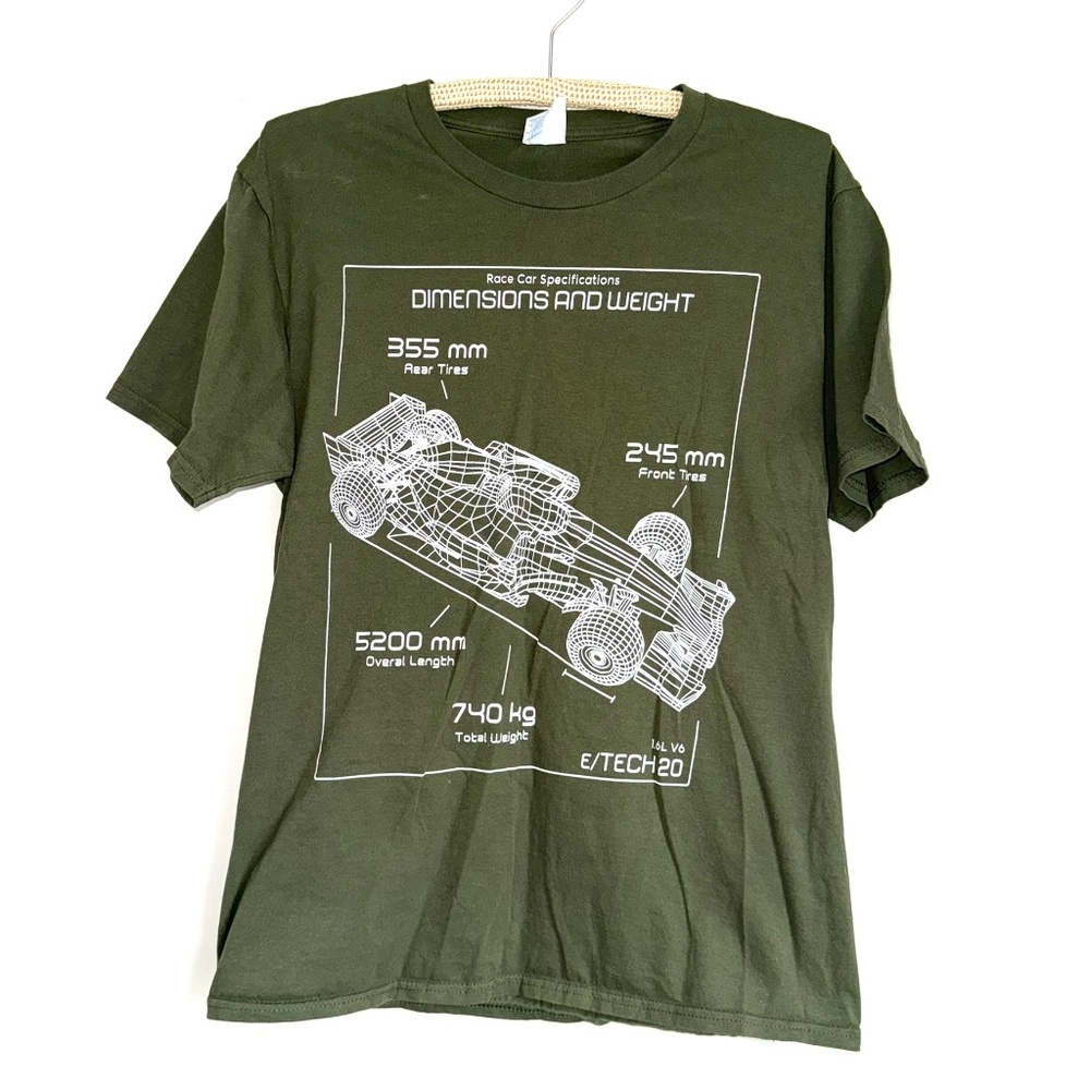 PORT & COMPANY NWOT Mens Medium Green White Formula 1 Car Specifications Tshirt